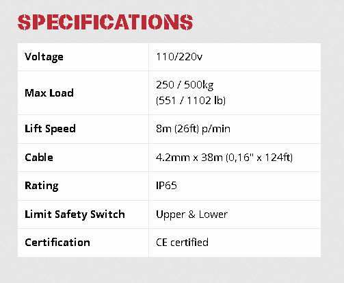 SCAFFOLD HOIST 500 KG SPECS